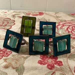 Napkin Rings Meshed with Glass Swivel Handmade 5 Pc